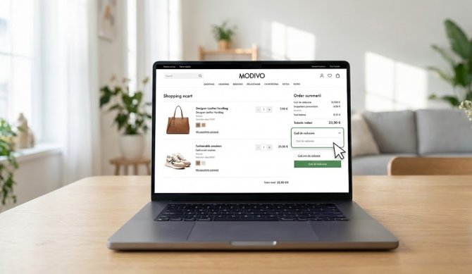 &Uacute;tmutat&oacute; a kedvezm&eacute;nyk&oacute;d alkalmaz&aacute;s&aacute;hoz a Modivo kosar&aacute;ban az olcs&oacute;bb m&aacute;rk&aacute;s ruh&aacute;k&eacute;rt